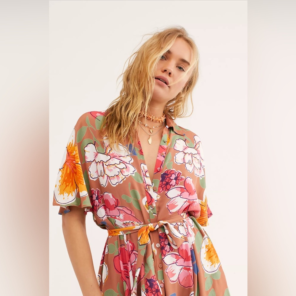 Free People Summer Maxi Floral Multicolor Shirt Dress